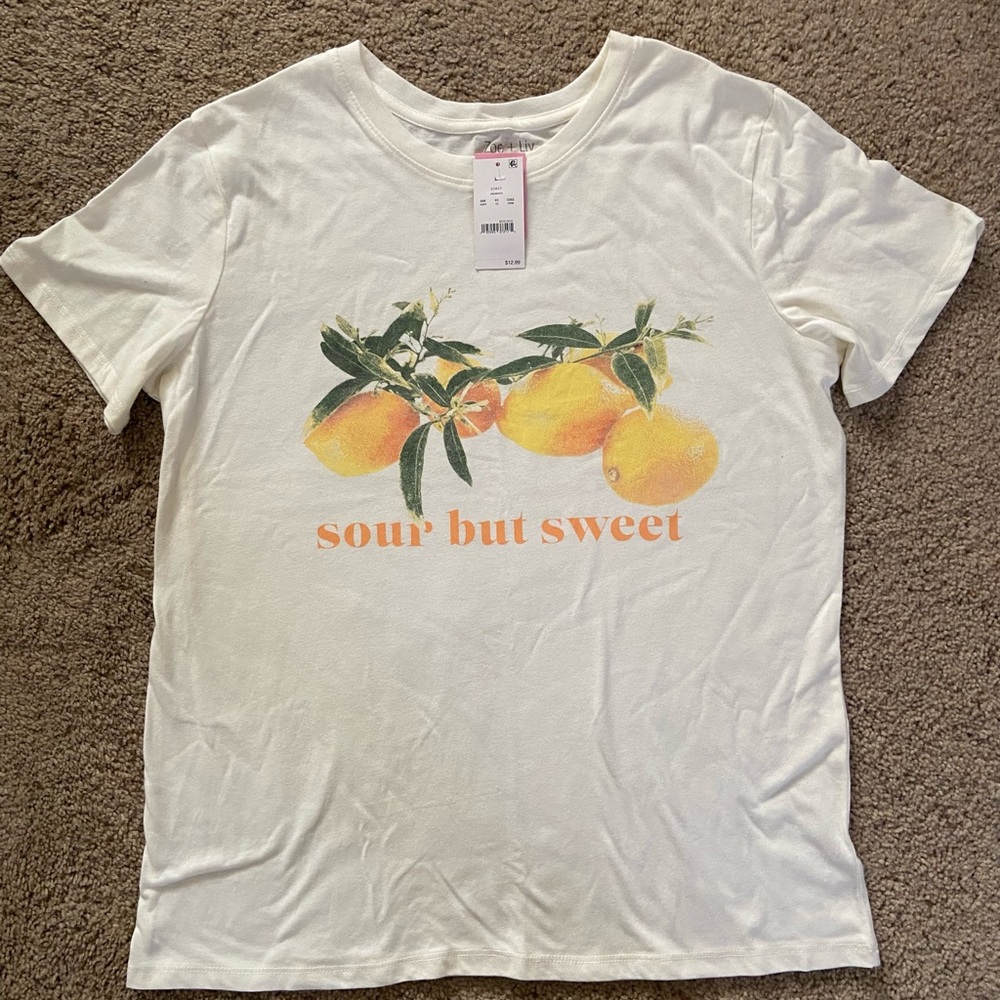 Zoe + Liv Cream Tee with Lemons Graphic